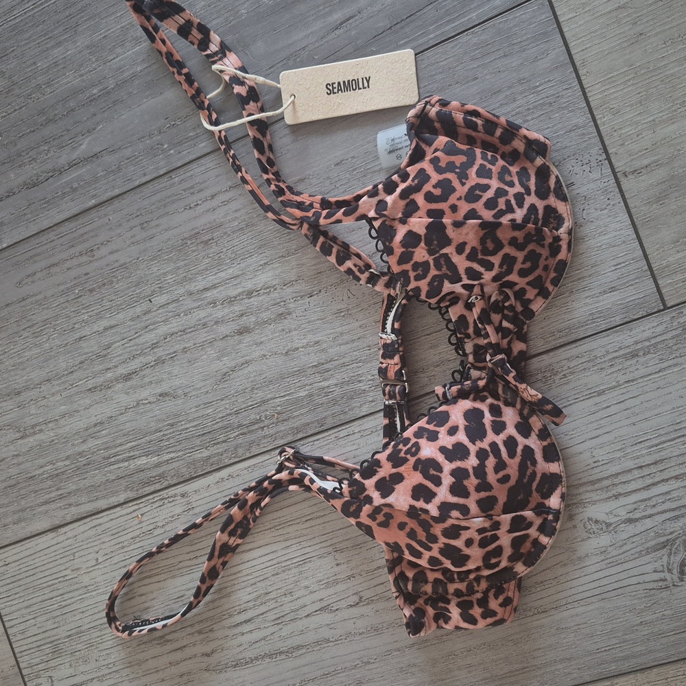 Leopard Print Bikini Top New XS